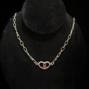Breast Cancer Awareness Heart Silver-Toned Necklace